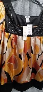 Vibrant Colored Cute Top. XL. Brand New. Satin Feel. Orange, Gold, Yellow.